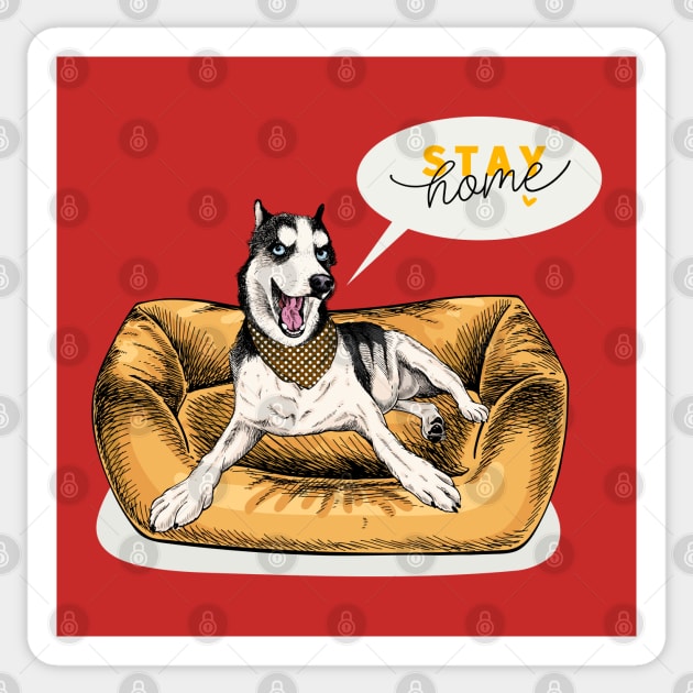 husky stay home Sticker by Mako Design 